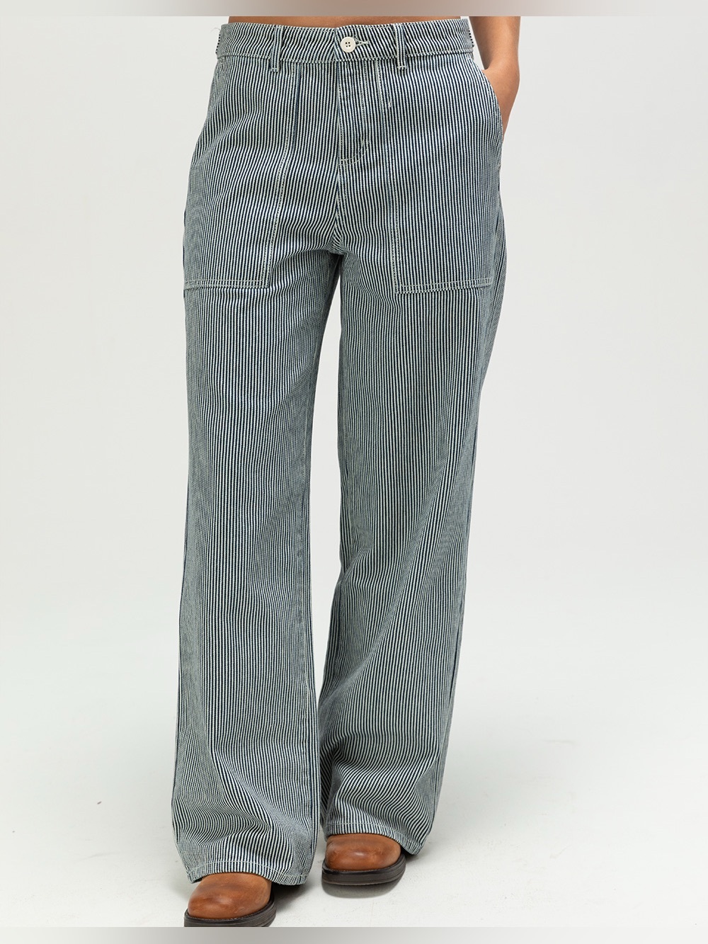 NEW BRIXTON Jane Wide Leg Utility Cotton Patch Pocket Faded Navy Pants Size 28